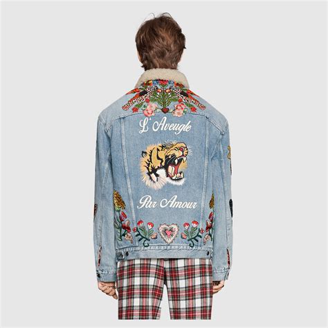 gucci denim rose jacket|Gucci denim jackets for men.